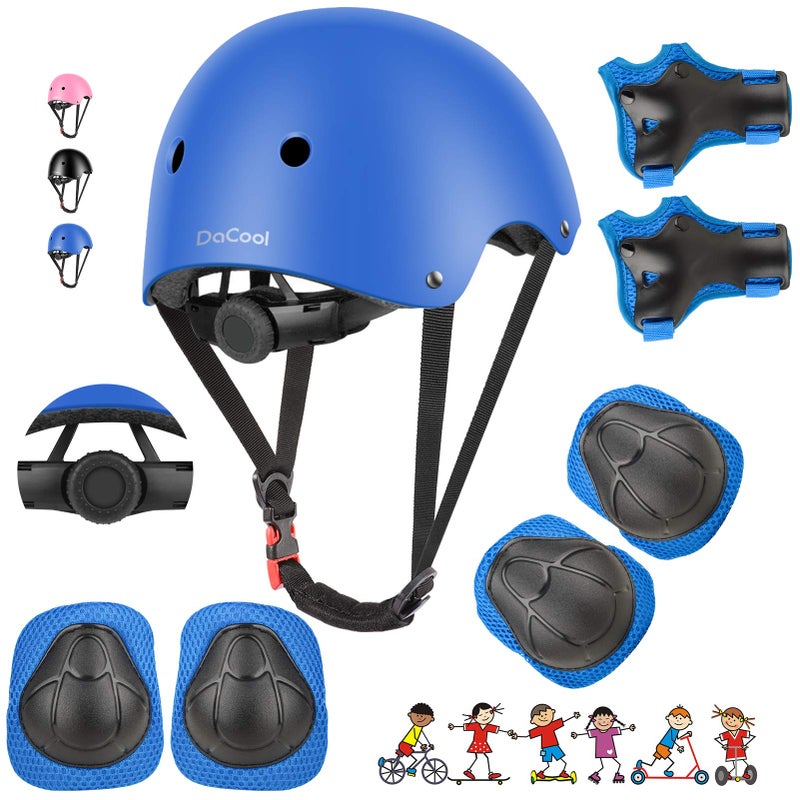 DaCool Kids Bike Helmet Skateboard Knee Pads - Toddler Helmet Adjustable for 3-8 Years Old Girls Boys Child Kids Protective Gear Set for Sport Cycling Bike Roller Skating Scooter  Blue - Image 1